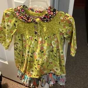 Jelly The Pug Lime Green Floral Peter Pan Collar Dress